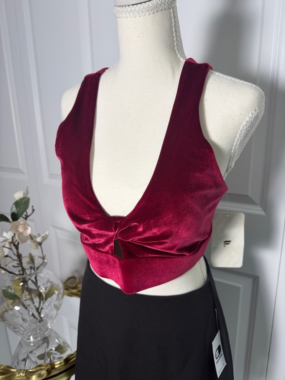 Fabletics Velvet Twist Crop halter top Camisole in Deep Wine